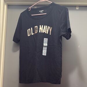 Old Navy Black Tee with Metallic Gold Lettering